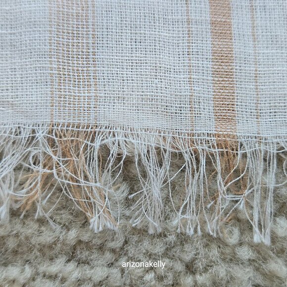 J. Crew Linen Cotton Sarong Scarf White Tan Stripes - Picture 8 of 11